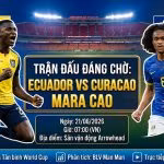 Ảnh bìa nhận định trận đấu Ecuador vs Curacao tại bảng E World Cup 2026, cuộc đối đầu đáng chú ý giữa Moises Caicedo và Tahith Chong trên nền tảng ThapcamTV.